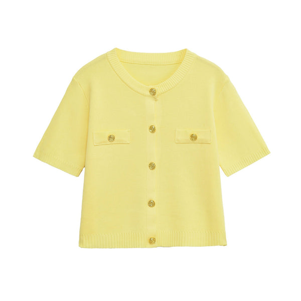 Vera | Knit Cardigan Yellow Short Sleeve Gold Button