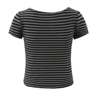 Neve | Striped Two Piece Set Gray Black Button Front Short Sleeve