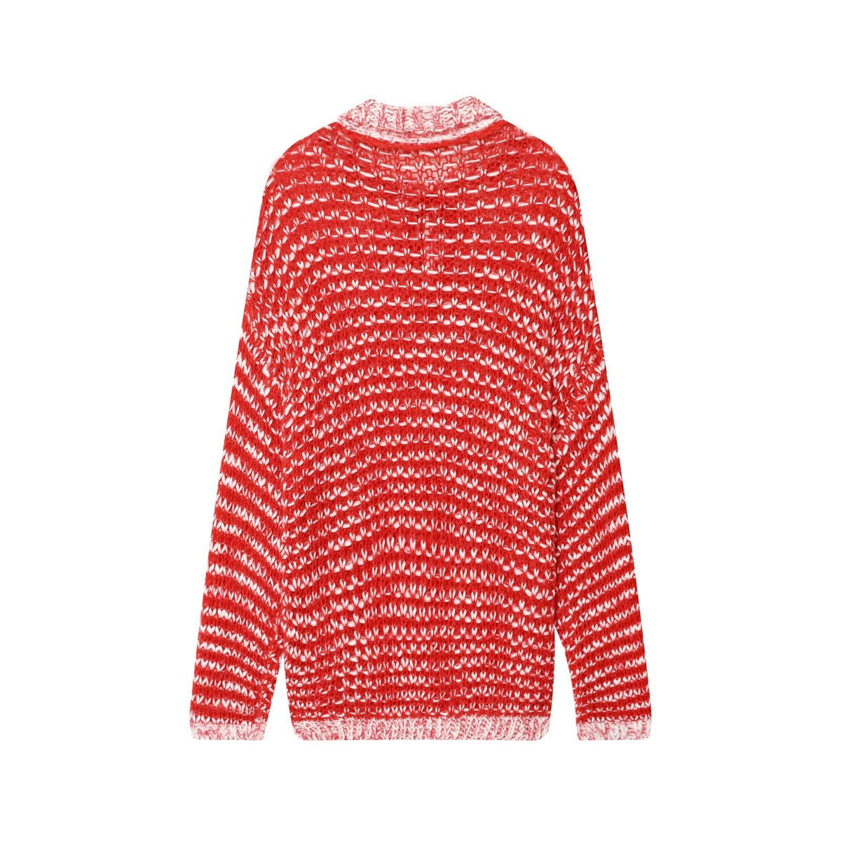 Vera | Open Knit Polo Sweater Red Collared Long Sleeve