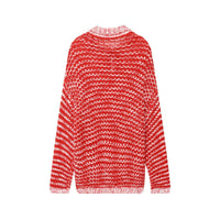 Vera | Open Knit Polo Sweater Red Collared Long Sleeve
