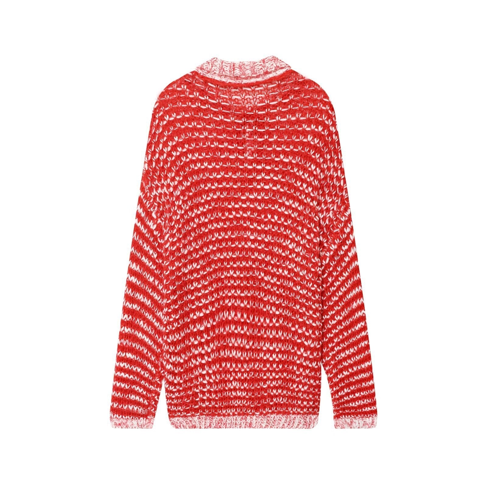 Vera | Open Knit Polo Sweater Red Collared Long Sleeve
