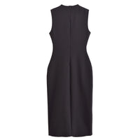 Vera | Black Midi Dress Gold Button Belted Fitted