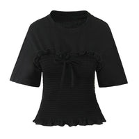 Vera | Coquette Smocked Tie Front Top Black Short Sleeve