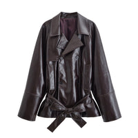 Elodie | Oversized Faux Leather Trench Coat Brown Belted