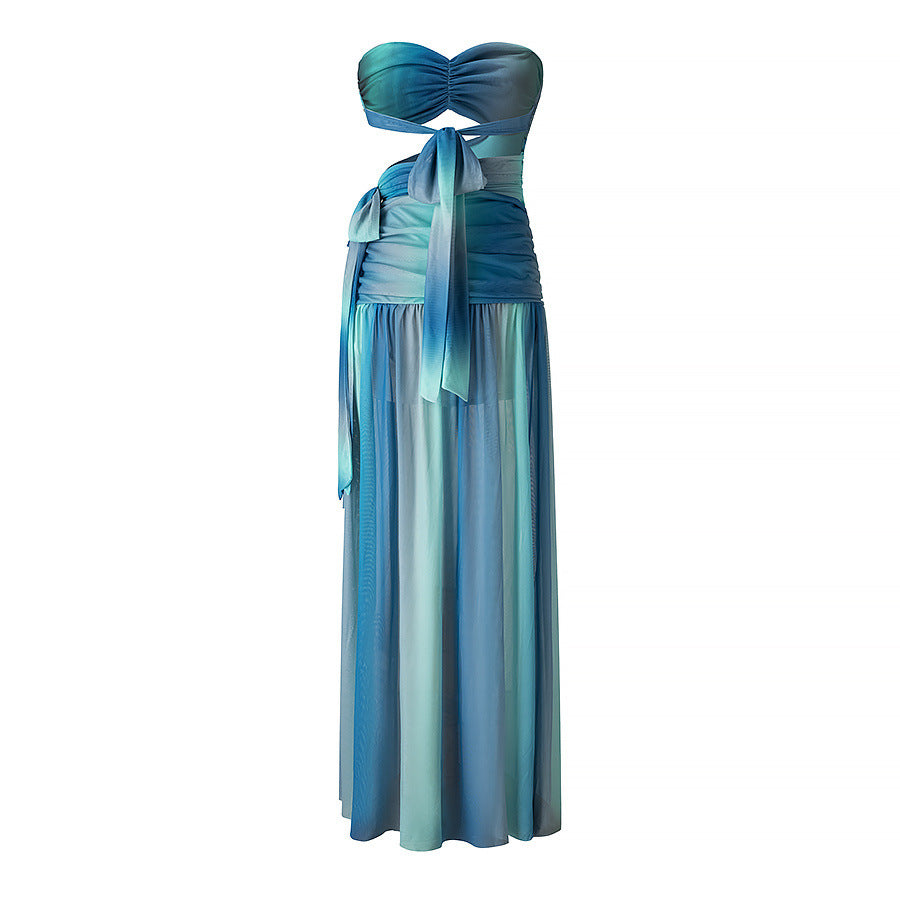 Vera | Formal Maxi Dress Light Blue Ruched Bandeau
