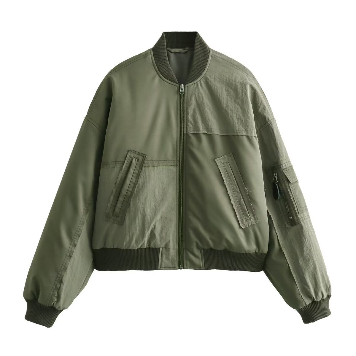 Sage | Oversized Bomber Jacket Sage Green Utility Pockets