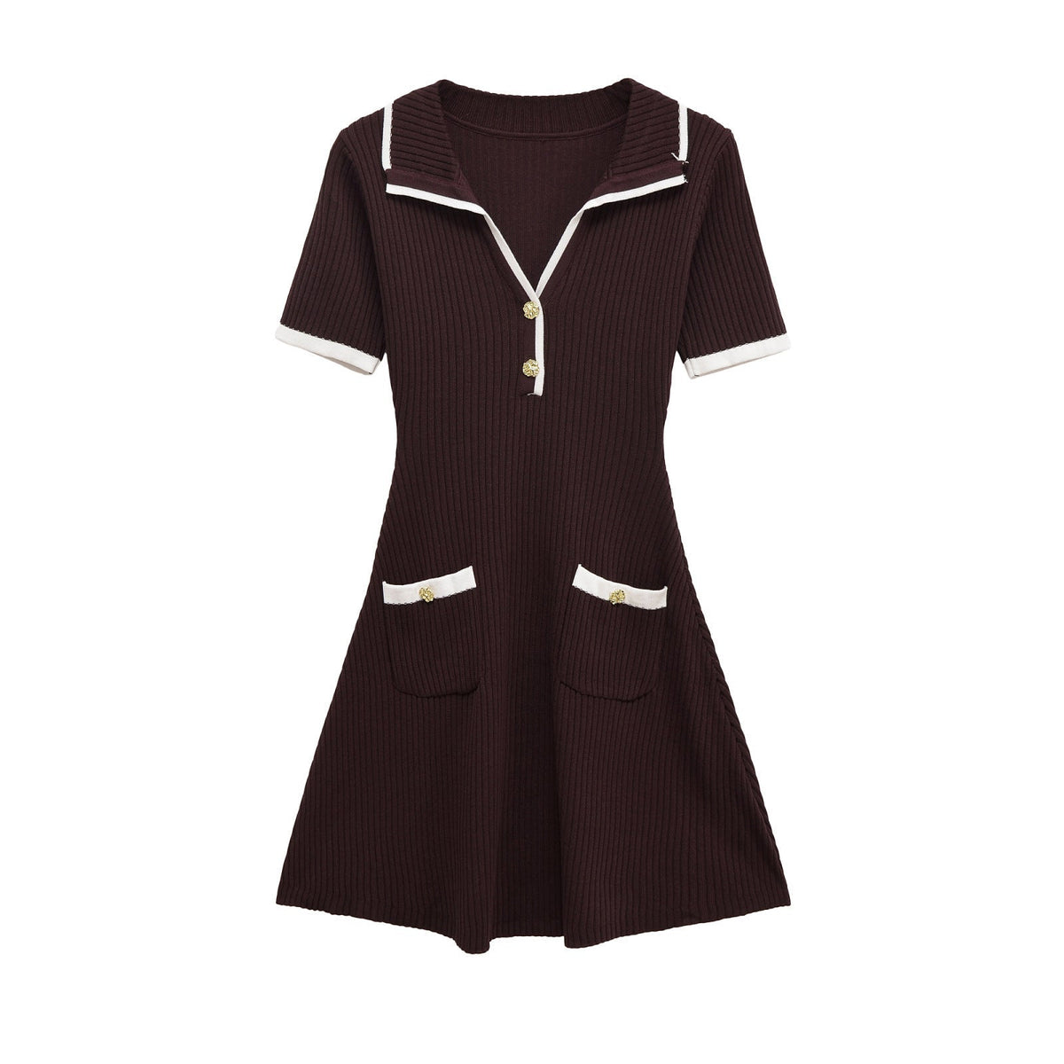 Neve | Preppy A Line Dress Cream Black Trim Short Sleeve