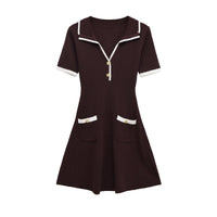 Neve | Preppy A Line Dress Cream Black Trim Short Sleeve
