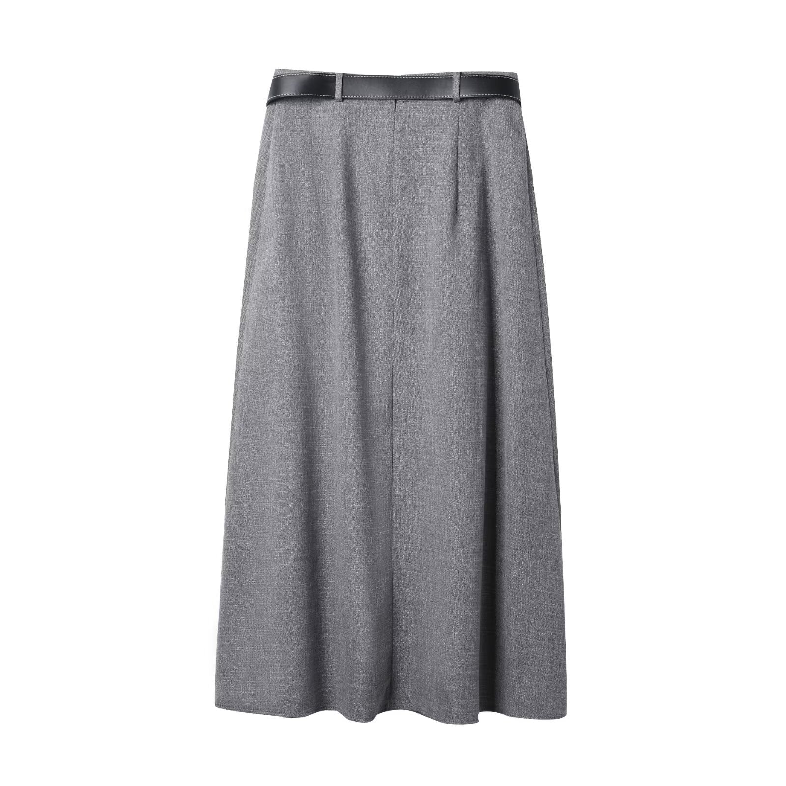Vera | Pleated Midi Skirt Gray Belted