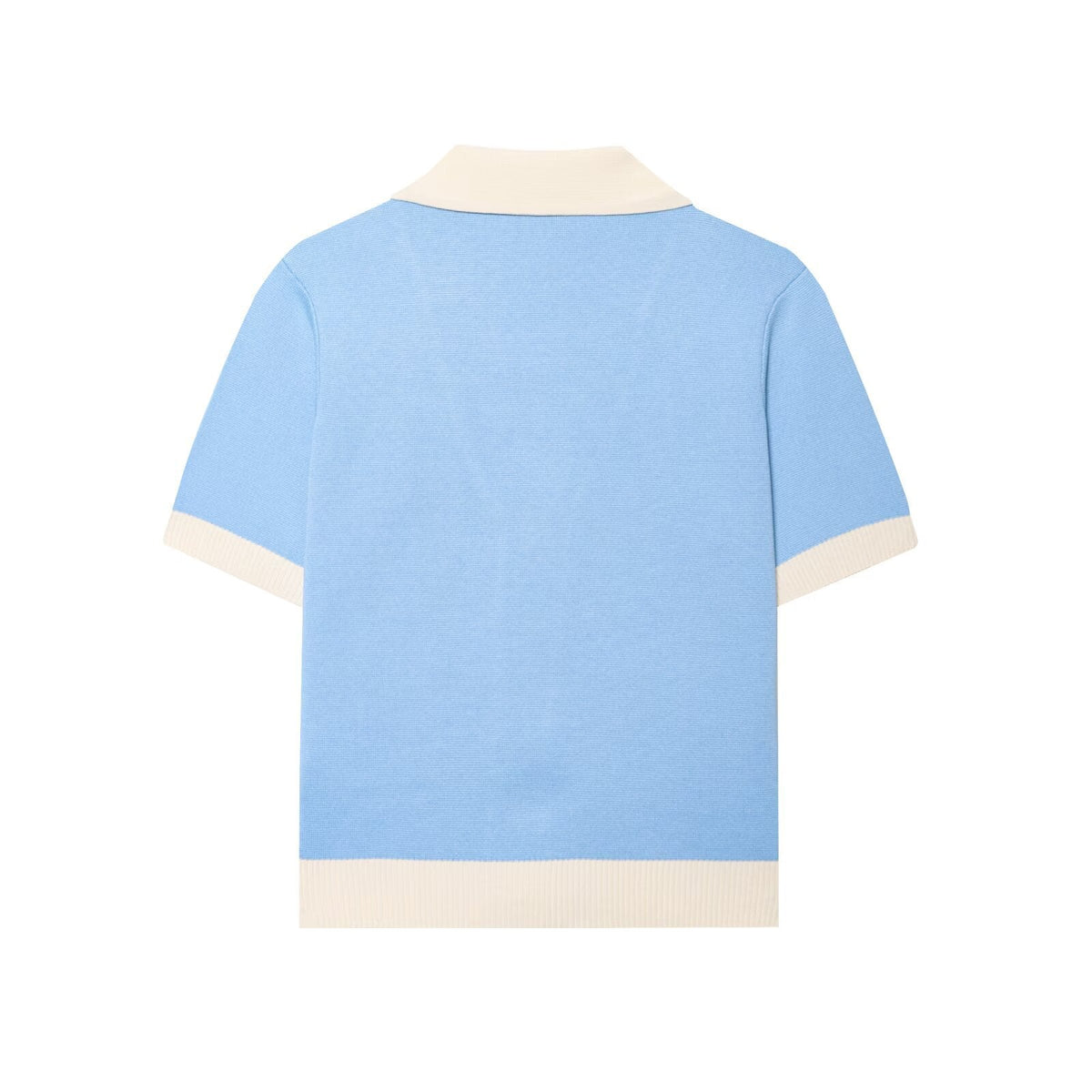 Aria | Short Sleeve Knit Cardigan Light Blue Cream Trim