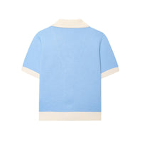 Aria | Short Sleeve Knit Cardigan Light Blue Cream Trim