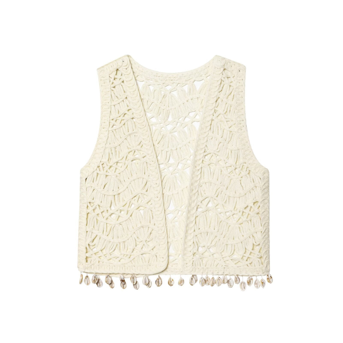 Isla | Crochet Top Cream Sleeveless Tassel Trim