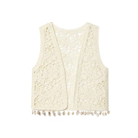 Isla | Crochet Top Cream Sleeveless Tassel Trim