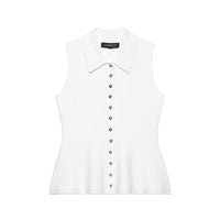 Lux | Collared Button Up Vest Cream Sleeveless