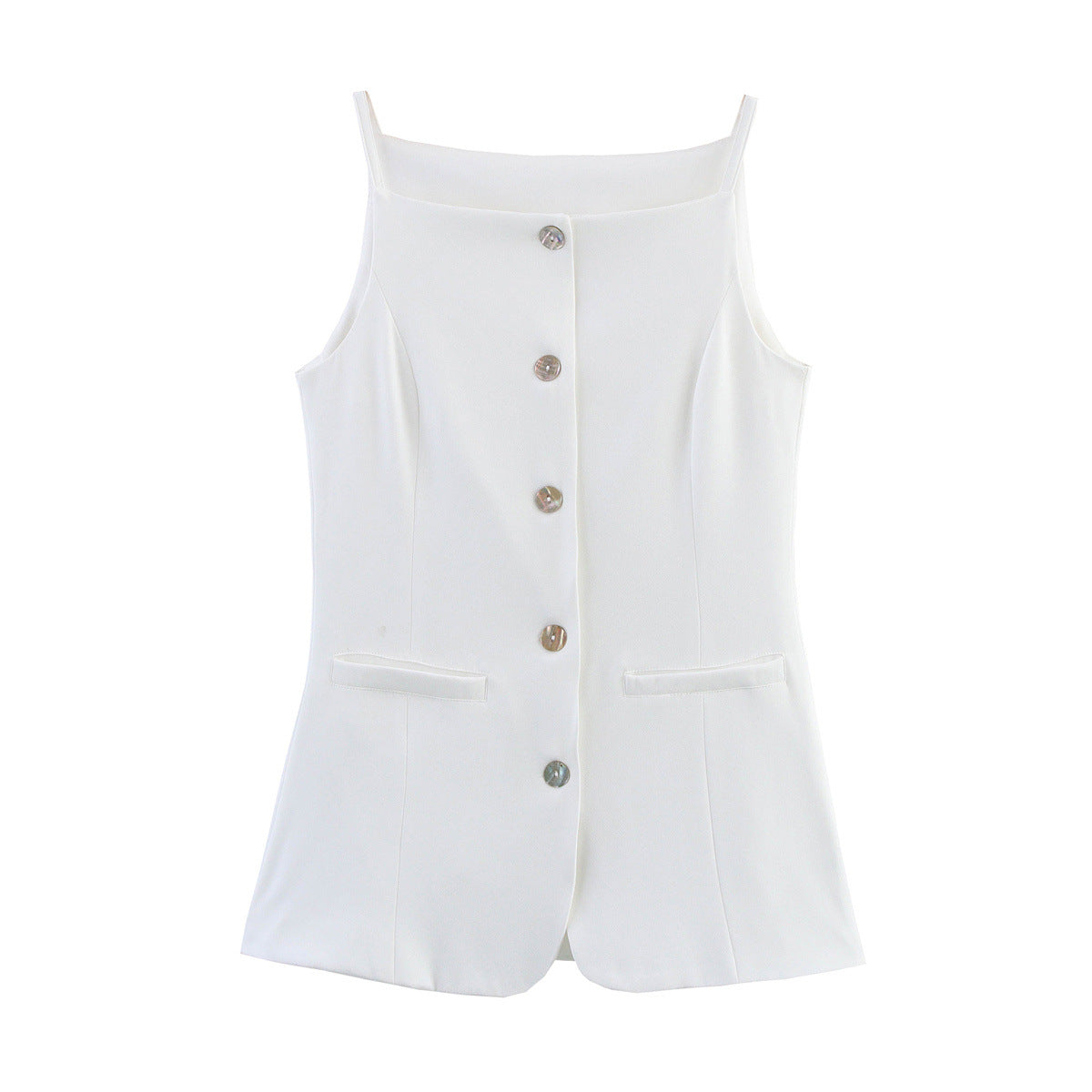 Vera | Sleeveless Button Up Vest White Tailored