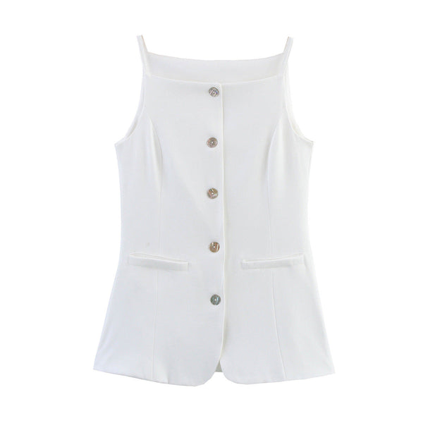 Vera | Sleeveless Button Up Vest White Tailored