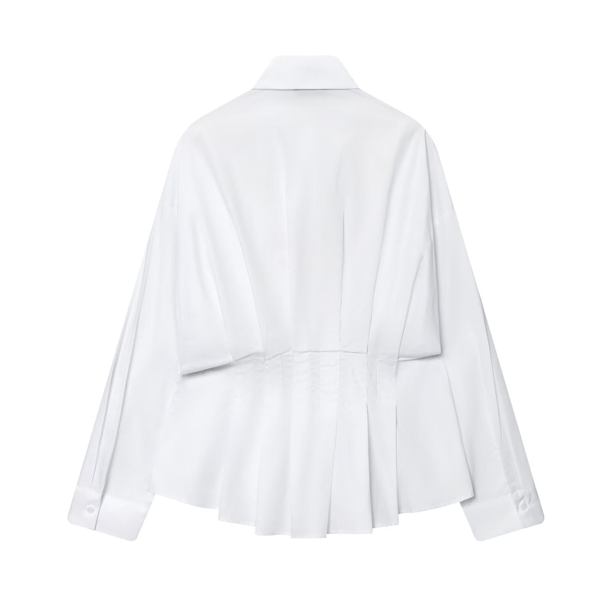 Thea | White Button Down Shirt Pleated Waist Long Sleeve