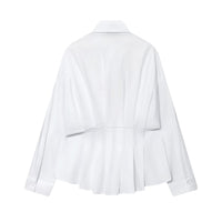 Thea | White Button Down Shirt Pleated Waist Long Sleeve