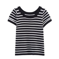 Aria | Striped Crew Neck T Shirt Black White Short Sleeve