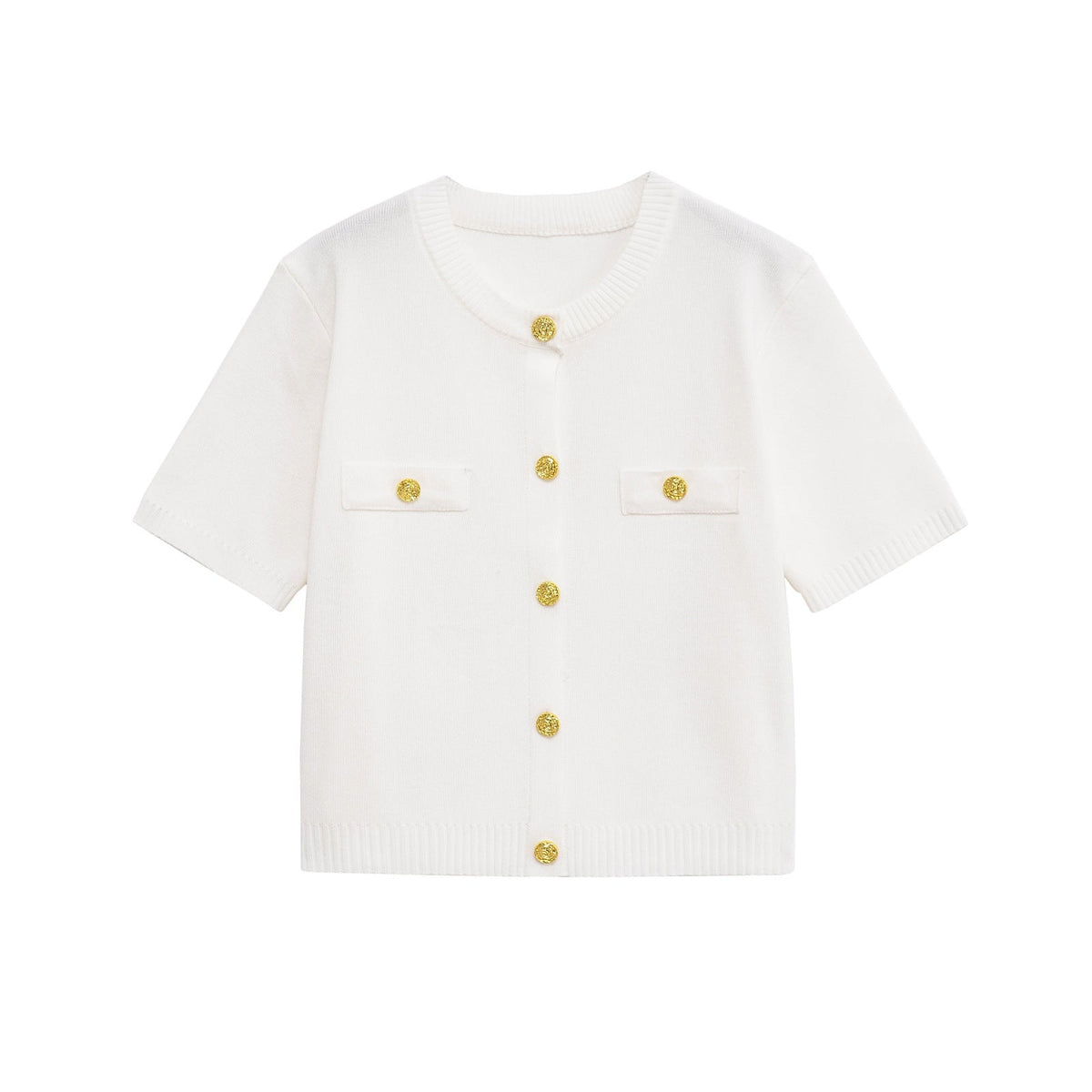 Vera | Knit Cardigan Yellow Short Sleeve Gold Button