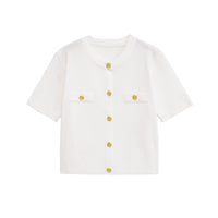 Vera | Knit Cardigan Yellow Short Sleeve Gold Button