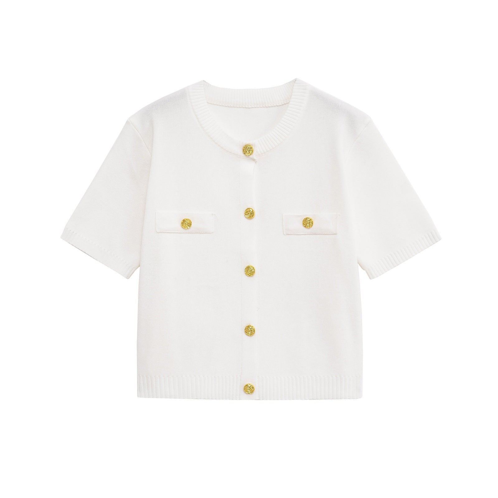 Vera | Knit Cardigan Yellow Short Sleeve Gold Button