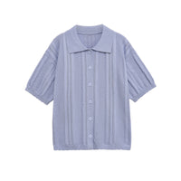 Lola | Short Sleeve Knit Polo Top Light Blue Textured