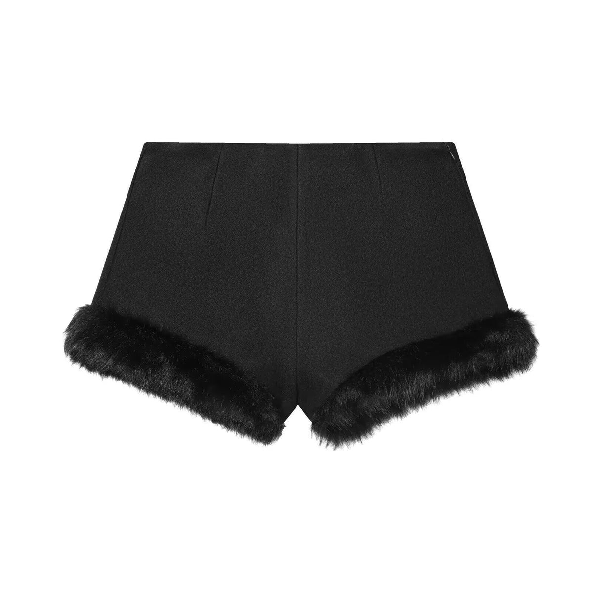 Etta | Faux Fur Trim Hot Pants Black High Waisted