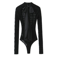 Elodie | Lace Long Sleeve Bodysuit Black Sheer Fitted