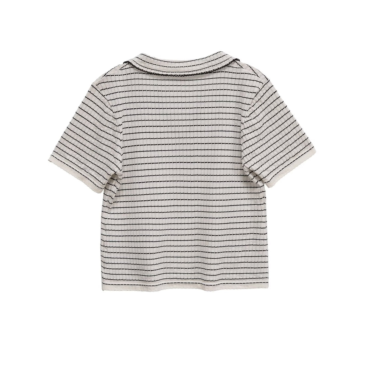 Neve | Striped Knit Polo Top Cream Short Sleeve