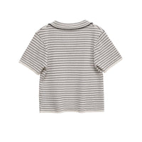 Neve | Striped Knit Polo Top Cream Short Sleeve