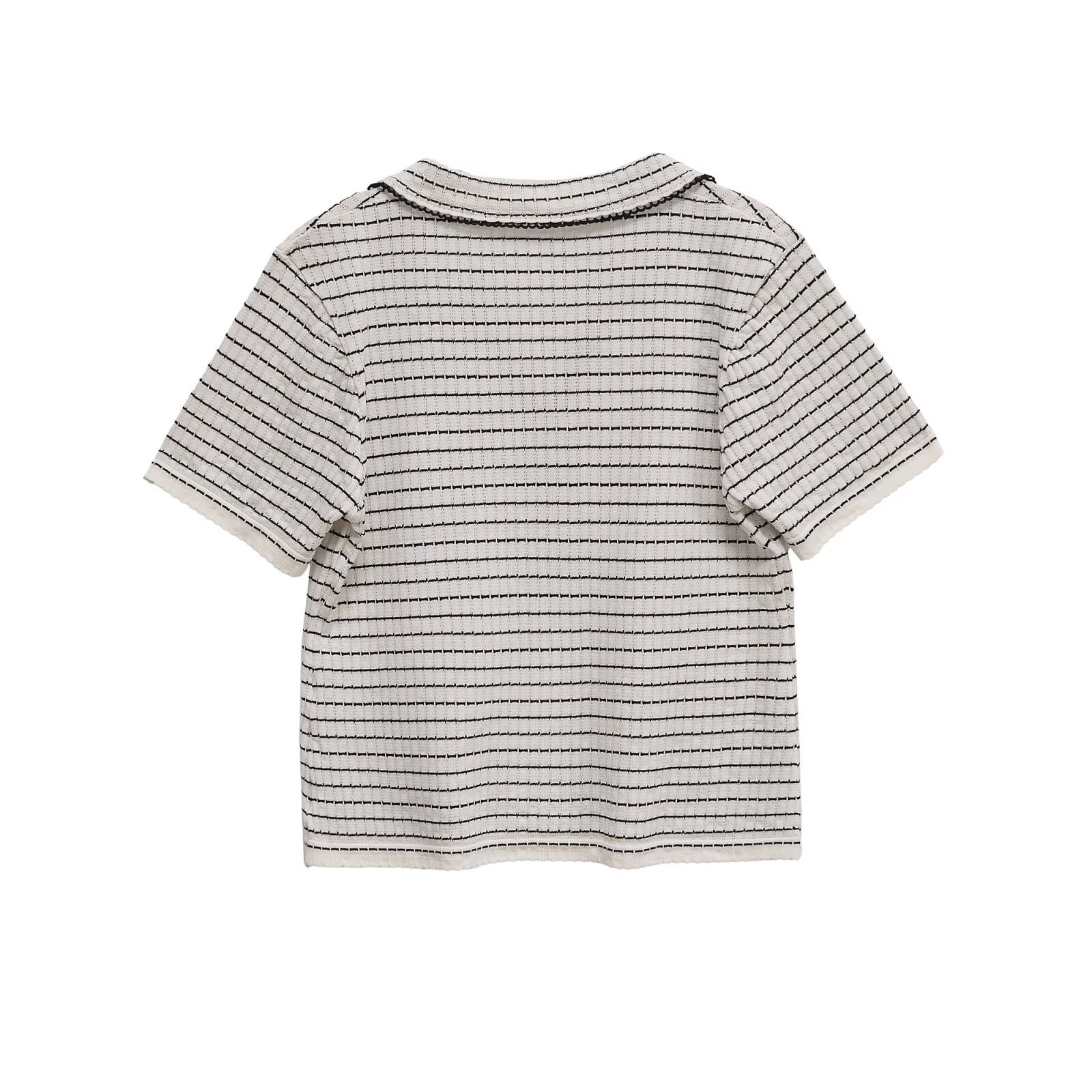 Neve | Striped Knit Polo Top Cream Short Sleeve