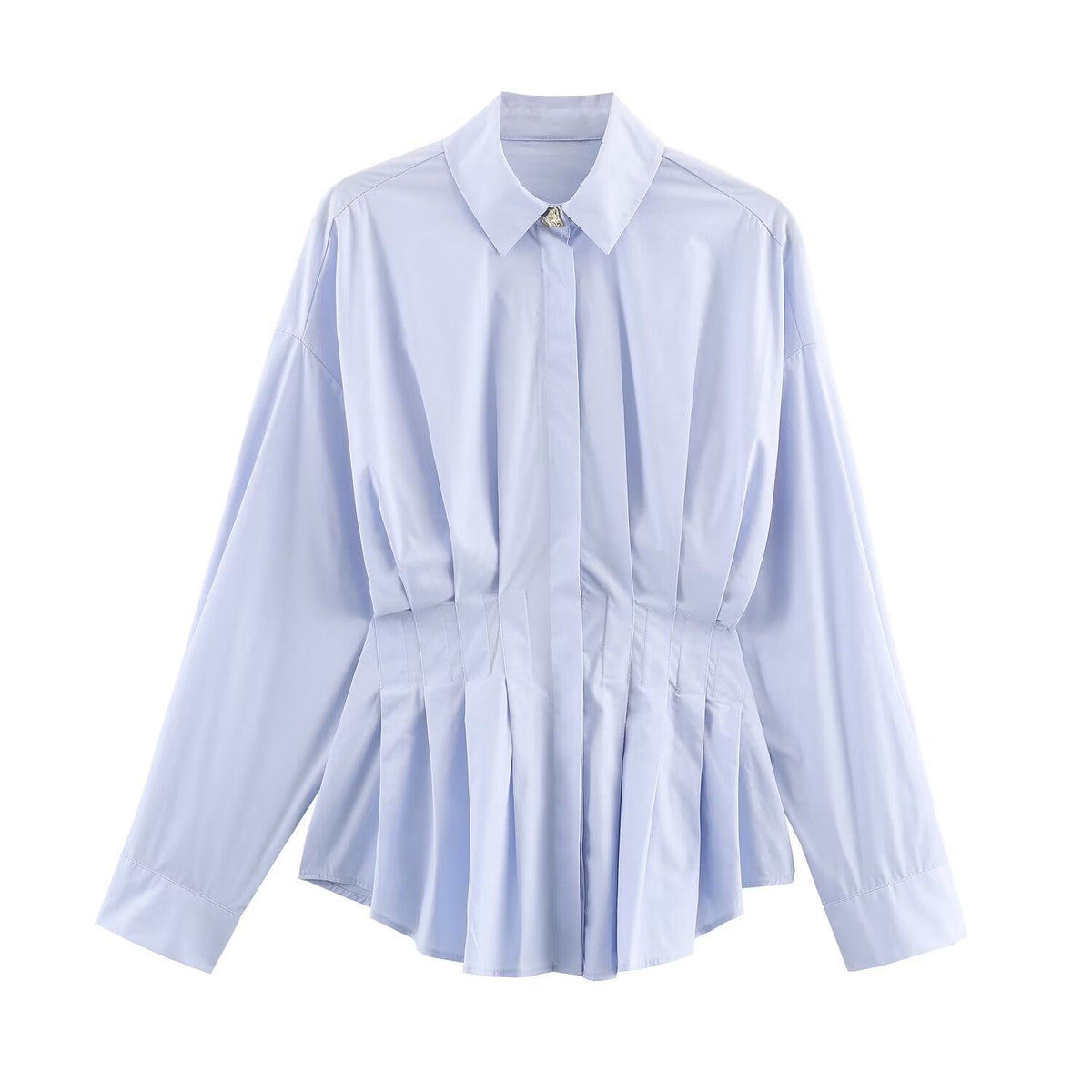 Vera | White Button Down Blouse Pleated Cinched Waist