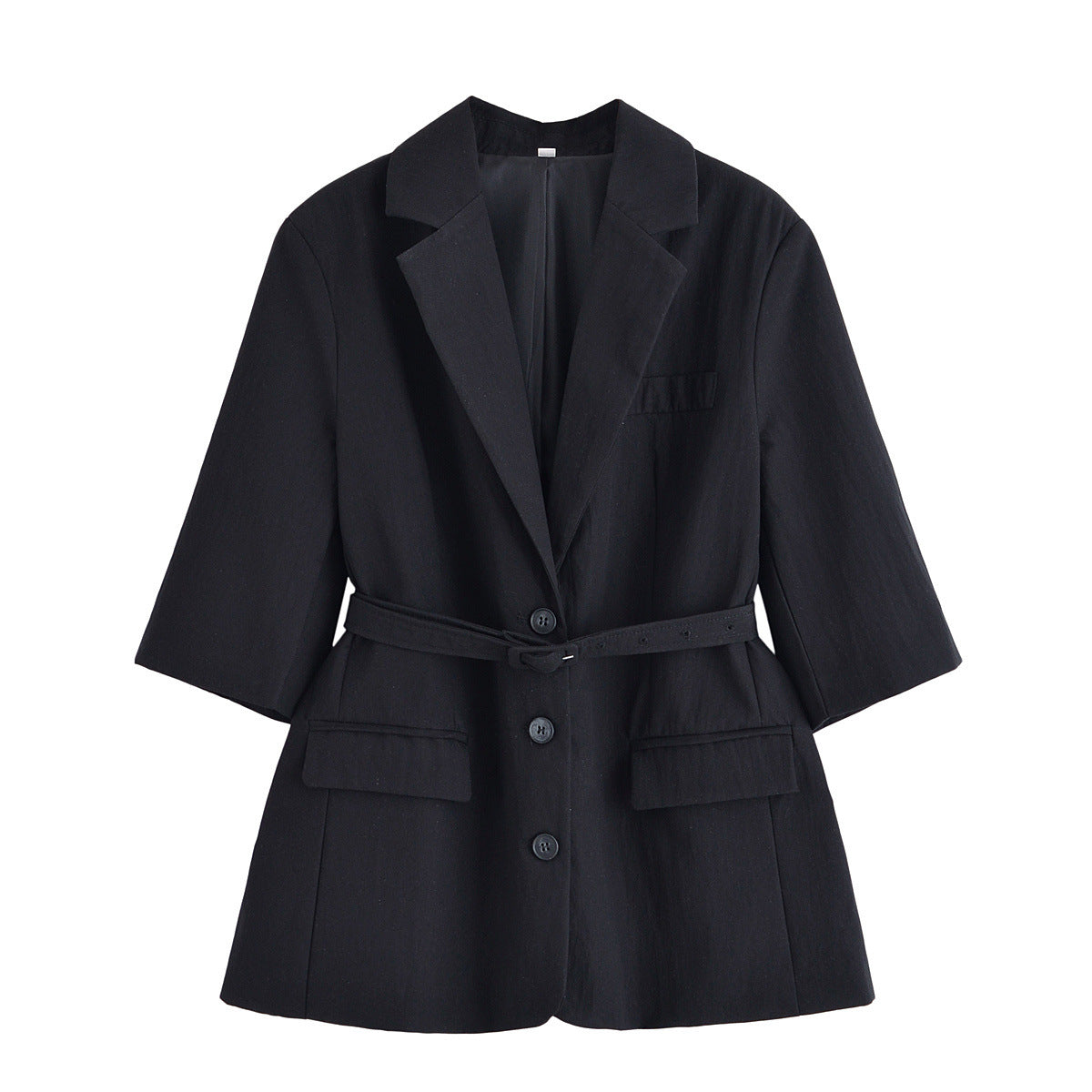 Faye | Belted Camel Blazer Dress Three Quarter Sleeve