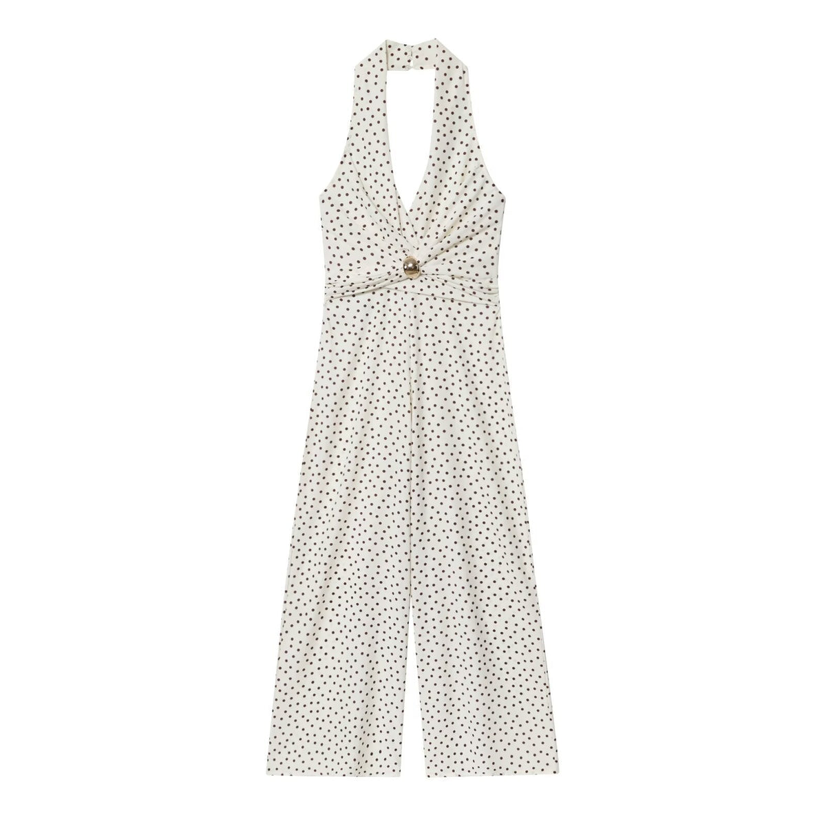 Rue | Polka Dot Halter Jumpsuit Cream Wide Leg