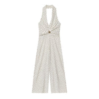 Rue | Polka Dot Halter Jumpsuit Cream Wide Leg
