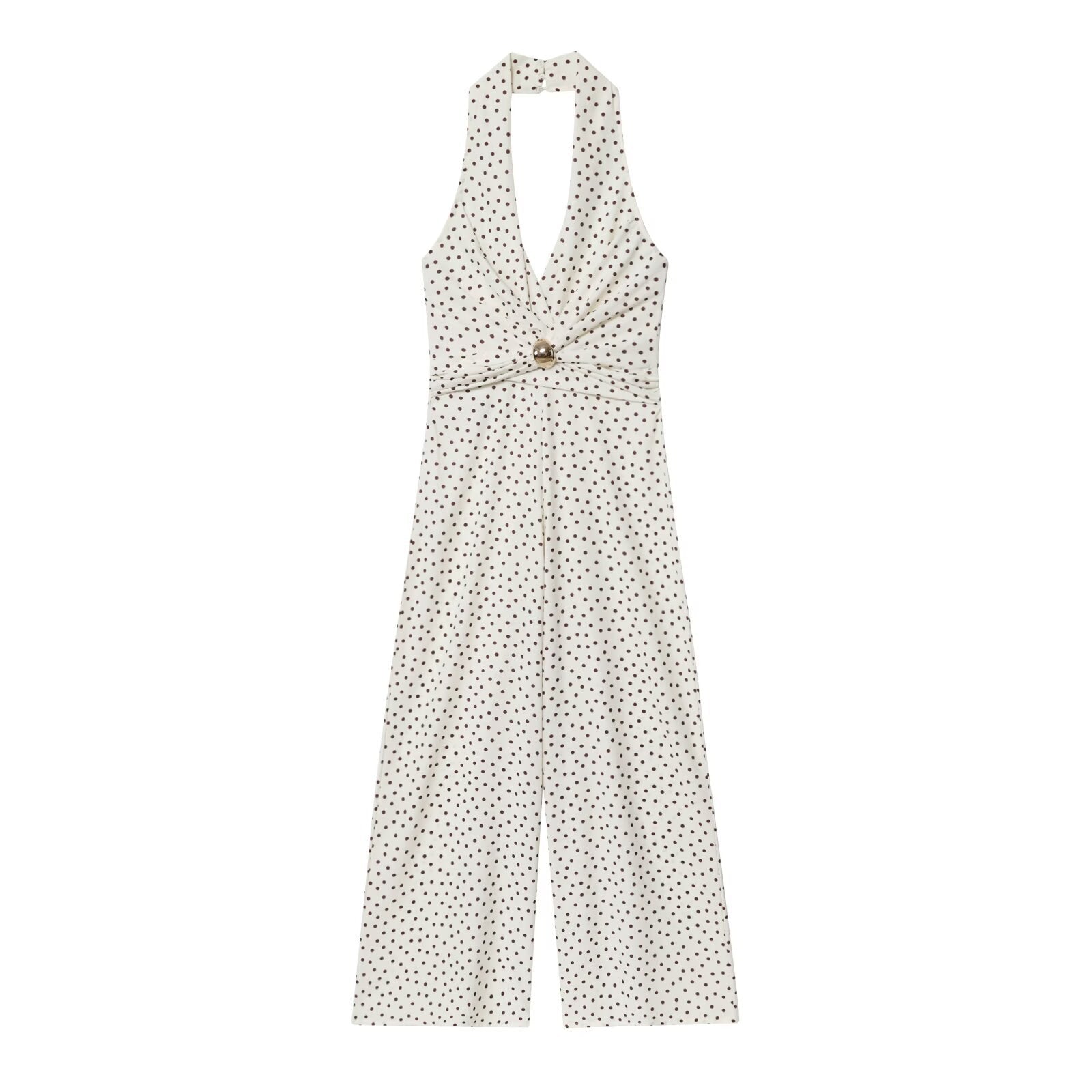 Rue | Polka Dot Halter Jumpsuit Cream Wide Leg