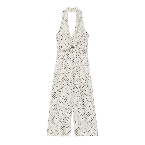 Rue | Polka Dot Halter Jumpsuit Cream Wide Leg