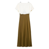 Elora | Lace Trim Maxi Dress Olive V Neck Short Sleeve
