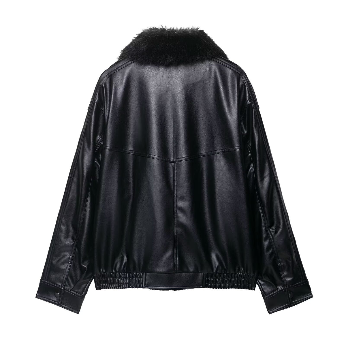 Vera | Faux Fur Collar Leather Jacket Black