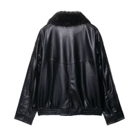 Vera | Faux Fur Collar Leather Jacket Black
