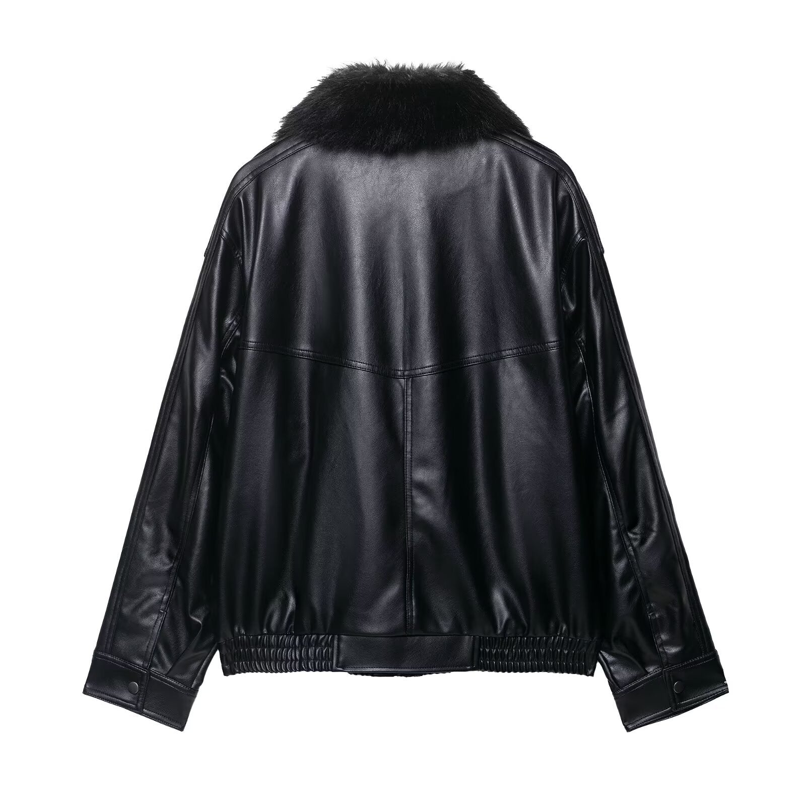 Vera | Faux Fur Collar Leather Jacket Black