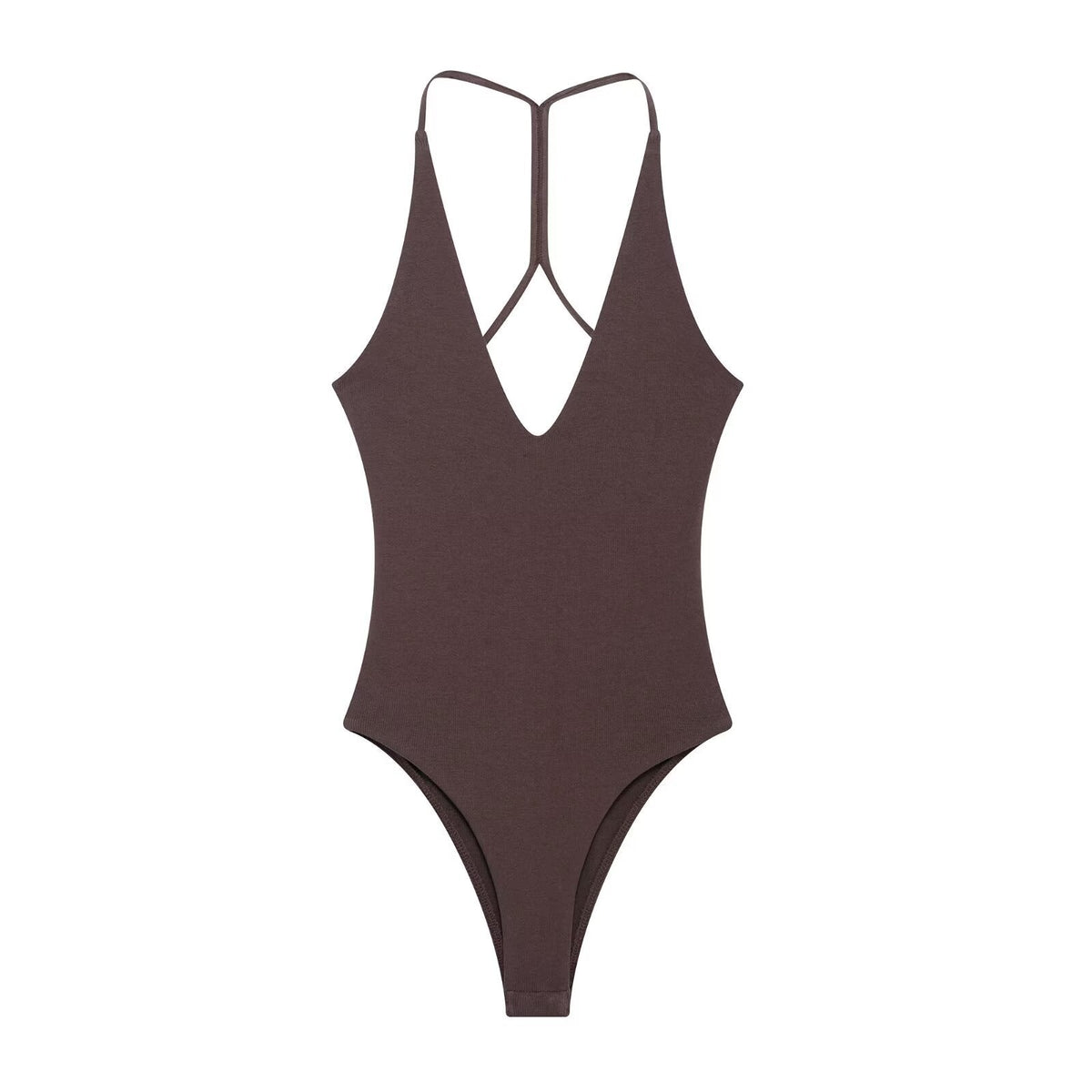 Vera | Backless V Neck Bodysuit Brown Thong