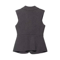Vera | Sleeveless Blazer Vest Gray Button Front Tailored