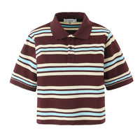 Vera | Striped Polo Shirt Burgundy Cream Light Blue Collared