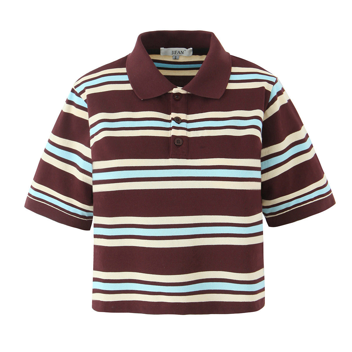 Vera | Striped Polo Shirt Burgundy Cream Light Blue Collared