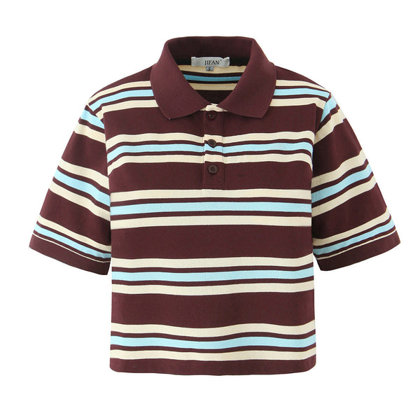 Vera | Striped Polo Shirt Burgundy Cream Light Blue Collared