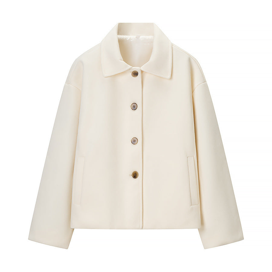 Vera | Wool Jacket Beige Cropped Button Front