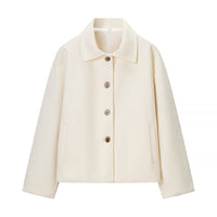 Vera | Wool Jacket Beige Cropped Button Front