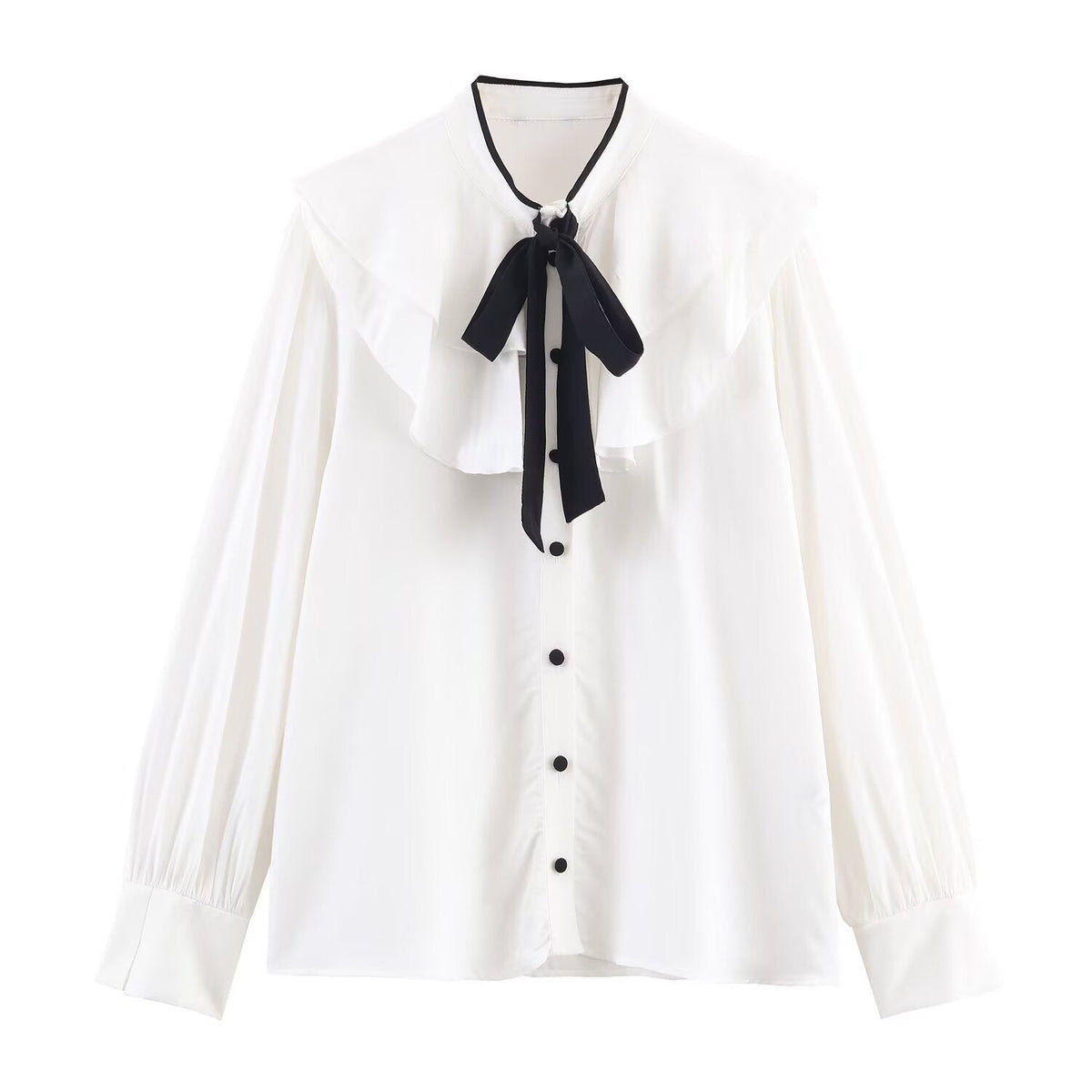 Viola | Bow Tie Long Sleeve Blouse Cream Black Ribbon